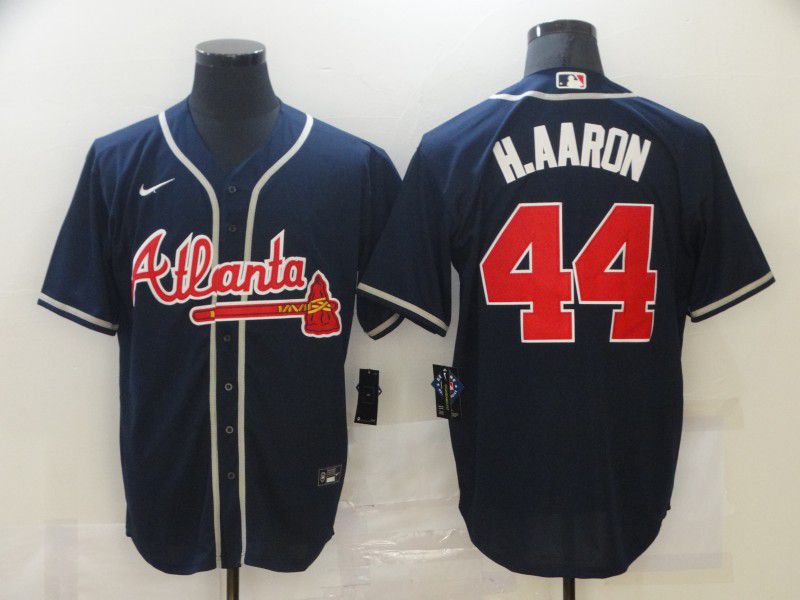 Men Atlanta Braves 44 H.Aaron Blue Game Nike MLB Jerseys